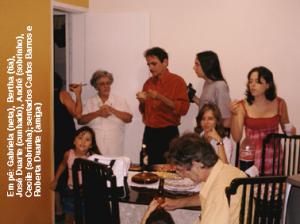 personagem: Em pé: Bertha (tia), José Duarte (cunhado), André (sobrinho), Cecile (sobrinha) e Gabriela (neta); Sentados Roberta Duarte (amiga) e Eu.<br>historia: Em um aniversário na casa e Laura, minha irmã.<br>