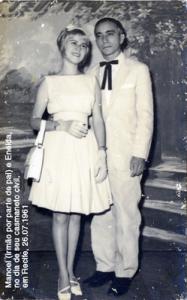 personagem: Eneida (prima e cunhada) e Manoel Pereira de Barros (irmão)<br>historia: Casamento de Neco (meu irmão) e Eneida, em Recife, 1961. Neco era (faleceu em 1998) meu irmão, do primeiro matrimônio de meu pai (o velho casou três vezes). Ele, Neco, era 10 anos mais velho que minha mãe.<br>