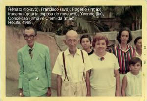 personagem: Renato (tio-avô), Francisco de Paula (avô), Rogério (irmão), Iracema (quarta esposa de meu avô), Yvonne (tia), Conceição (irmã) e Cremilda (mãe)<br />historia: Foto tirada em frente à residência de meu avô, na Rua Conselheiro Peretti, 57, Casa Amarela.<br />