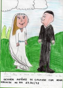 historia: Desenho do dia do casamento do seu Antonio com Adelaide.<br>