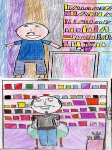 historia: Bruno recebe um presente feito pelos alunos. São desenhos que registram momentos de brincadeiras infantis apreciados pelas crianças.<br>