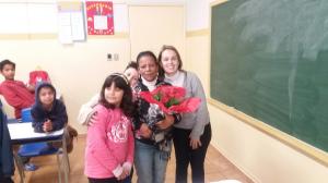 Depoente com a professora e sua neta, aluna do 3º ano