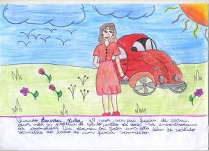 D.Lourdes contou que seu pai tirou uma foto dela de vestido vermelho ao lado do fusca também vermelho