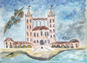 Aquarela do Palácio de Friburgo, construído por Mauricio de Nassau, no Recife. Foi demolido no Século XVIII.