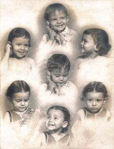 Algumas expressões de Rosângela bebê. Este era um estilo de fotografia comum na década de 1960 e 1970.