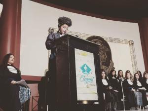 Bia em seu discurso como oradora de turma, durante sua formatura como Bacharel em Administração pela Universidade Federal do Rio de Janeiro, em 2018.