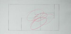 Desenho da planta baixa da casa de Celso. Nesse registro o círculo vermelho demarca o local onde olhou para a mãe pela última vez, antes de seu falecimento.