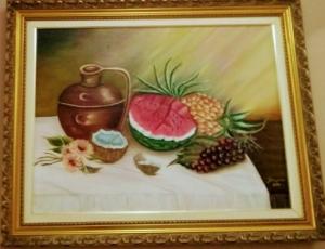 O quadro é um desenho original elaborado e pintura feita pela Antonia. Ela fez especialmente para o cunhado Benedito hoje falecido e a irmã Judith, muito querida. Hoje esta obra está em destaque na sala de estar da Judith.