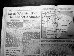 A matéria do “Times” em 12/agosto/1988 na capa e página 6 noticia uma das conclusões do projeto GTE-ABLE-2A realizado em 1985, coordenado pelo INPE e NASA, e envolvendo a amostragem da atmosfera sobre a Amazônia, relata a descoberta científica da conexão entre as emissões das queimadas dos desmatamentos na Amazônia e a questão climática global.
Desta constatação resultou o monitoramento de queimadas e incêndios no País que é realizado operacionalmente pelo INPE sob a coordenação de Alberto Setzer a partir de imagens de satélites, sendo desde 1998 uma das ações prioritárias do governo federal - ver www.inpe.br/queimadas
