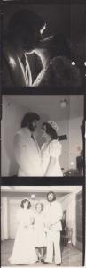 Na primeira foto José Flávio e Silvana estão se beijando, na segunda eles posam sorrindo um de frente para o outro, na terceira, Silvana e José Flávio posam ao lado da avó Isabel no dia do casamento deles.