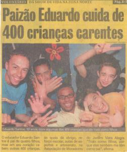 Reportagem sobre a ação de educador realizada por Eduardo no bairro Jardim Vista Alegre.
