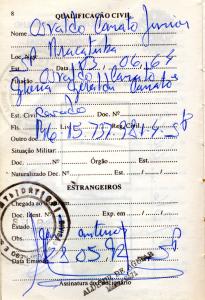 Verso da carteira de trabalho de Oswaldo.