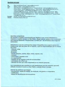 Cópia do e-mail utilizado para solicitar às integrantes do projeto Uma história muito linda que enviassem as fotos de sua trajetória de vida para ilustrar o livro