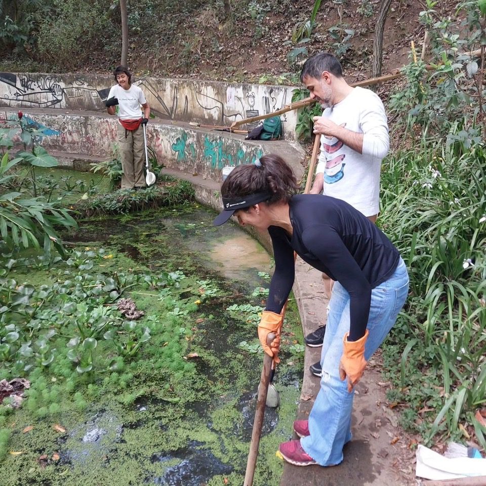 Luciana Cury no mutirão de limpeza e manejo do lago na Praça da Nascente